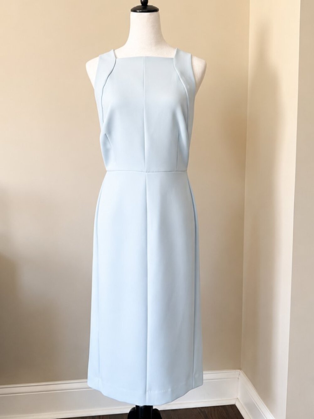 Ann Taylor Light Blue Sheath Dress 10P Petite Elegant Sleeveless Midi